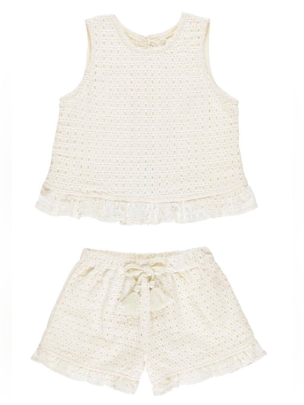 Rylee & Cru Girls Ivory Crochet Tank and Short Leonie Set Kids Size 6-9